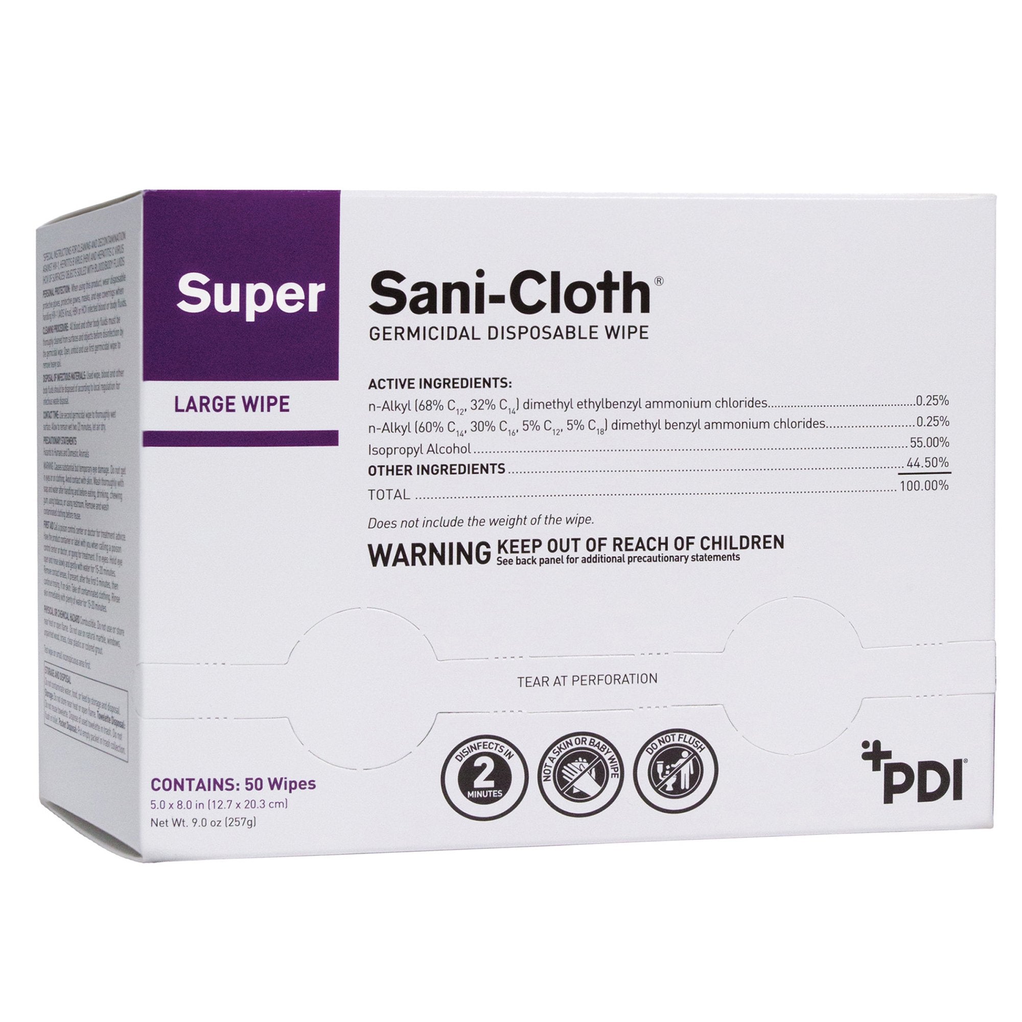 Super Sani-Cloth Surface Disinfectant Cleaner Premoistened Germicidal Manual Pull Wipe 50 Count Individual Packet Alcohol Scent NonSterile, Packaging Type- Box