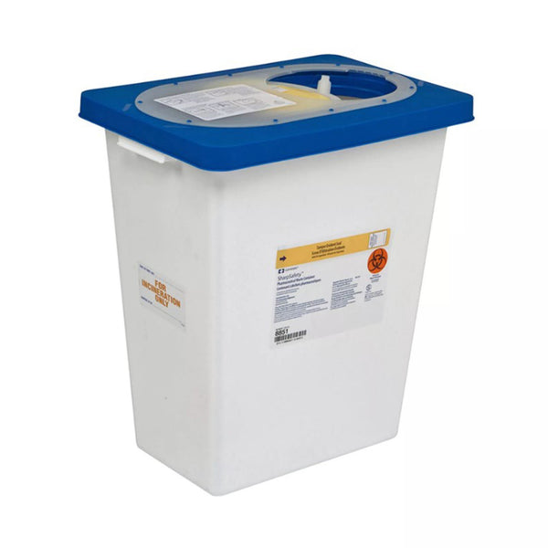 Pharmaceutical Waste Container PharmaSafety White Base 17-3/4 H X 11 W X 15-1/2 D Inch Vertical Entry 8 Gallon Case of 10