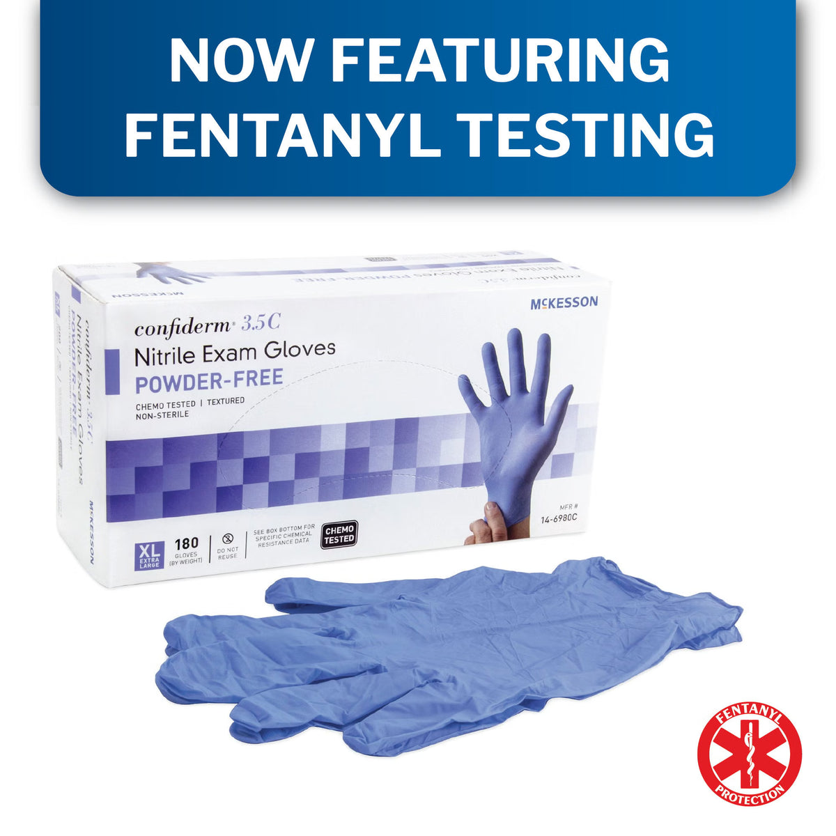 Exam Glove McKesson Confiderm 3.5C X-Large NonSterile Nitrile Standard Cuff Length Textured Fingertips Blue Chemo Tested,Packaging Type- Box Default Title