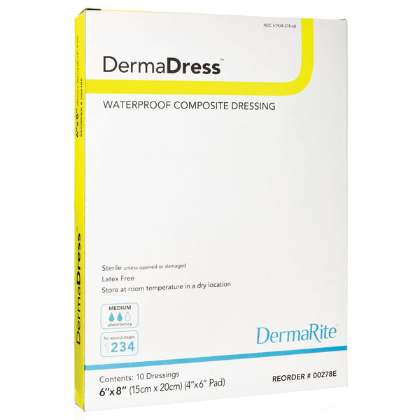 Composite Dressing DermaDress 6 X 8 Inch Rectangle Sterile Waterproof Film Backing