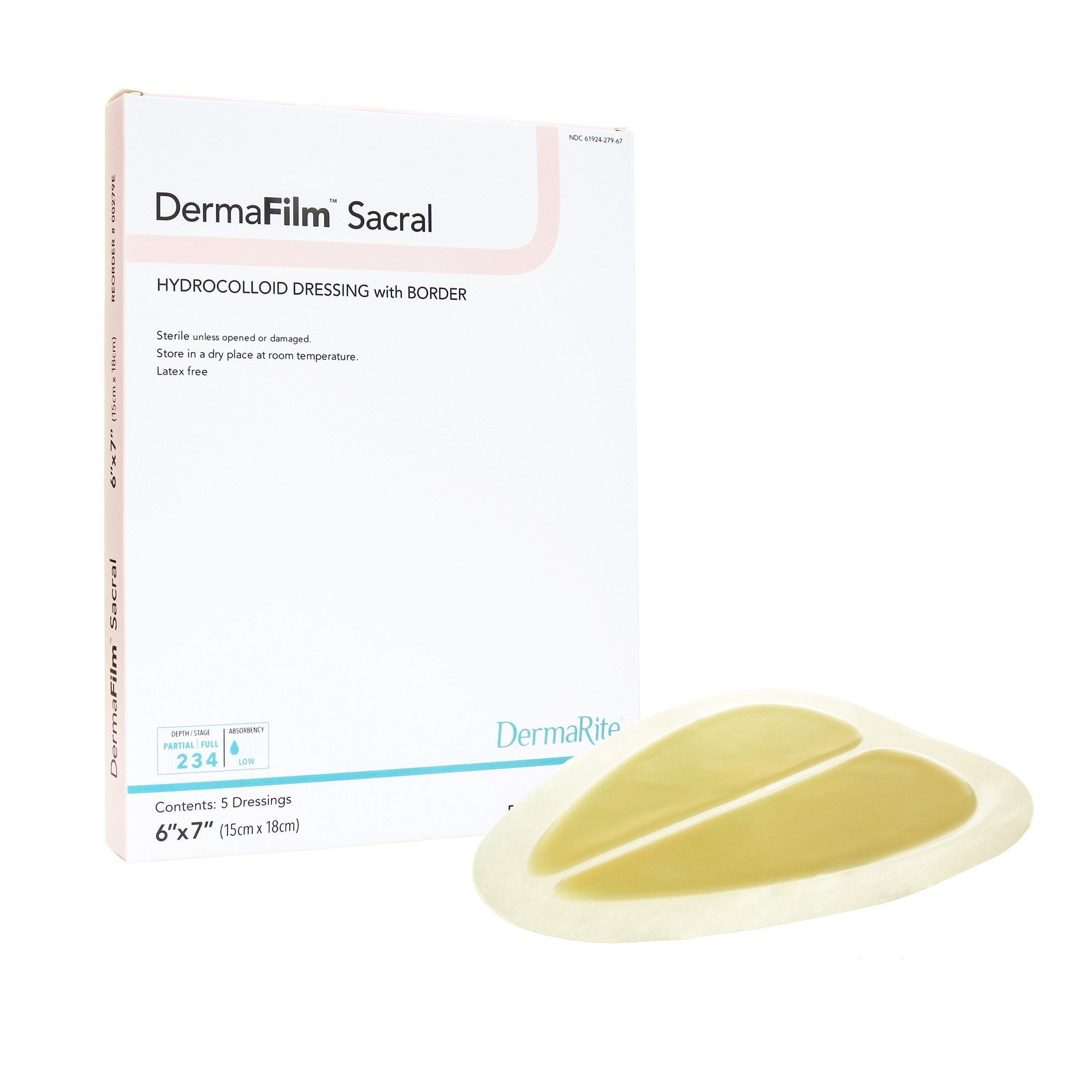 Hydrocolloid Dressing DermaFilm Film Backing 6 X 7 Inch Sacral Hydrocolloid / Film
