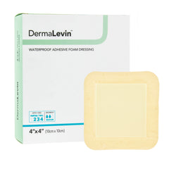 Foam Dressing DermaLevin 4 X 4 Inch With Border Waterproof Backing Hydrocolloid Adhesive Square Sterile