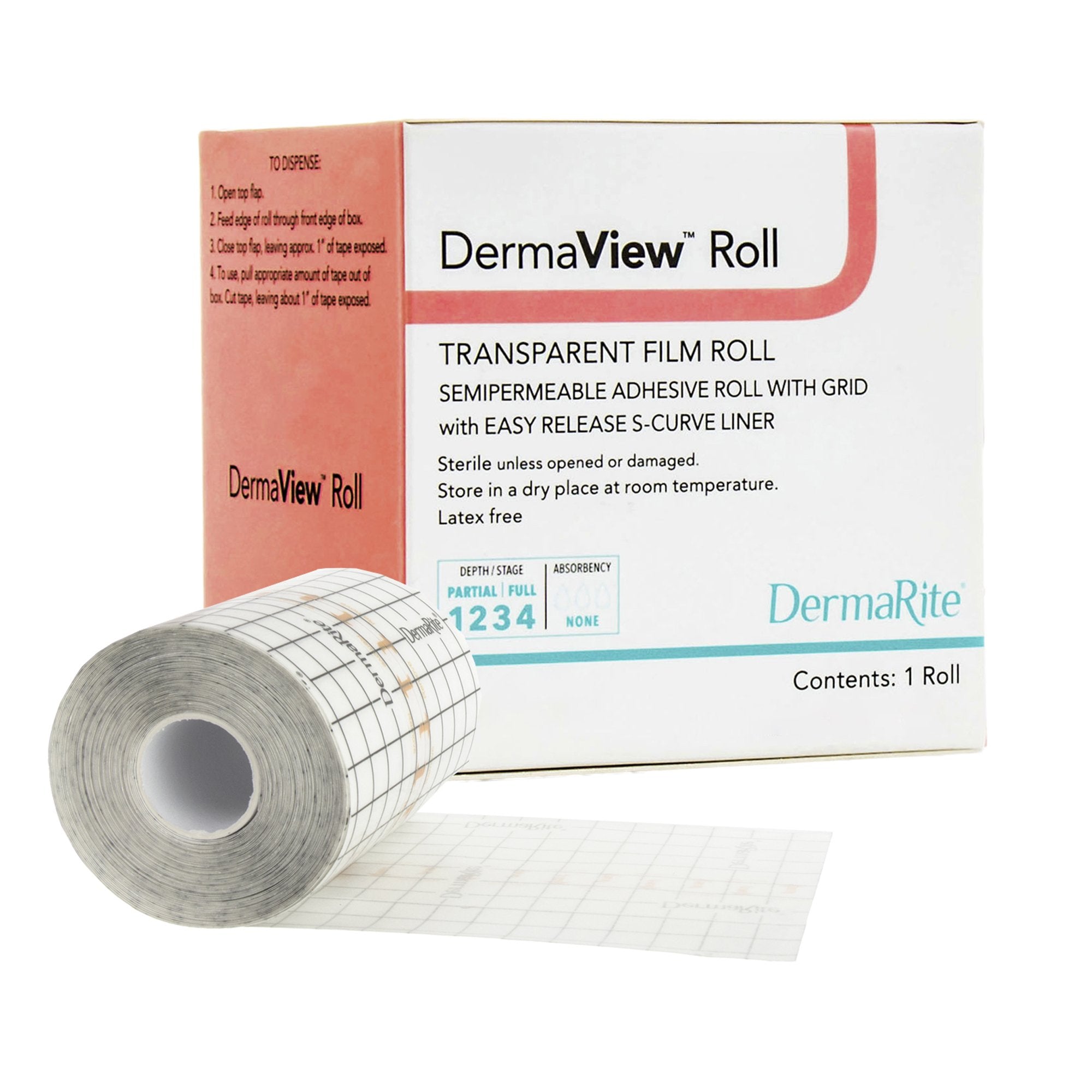 Transparent Film Dressing DermaView 4 Inch X 11 Yard 2 Tab Delivery Roll Sterile