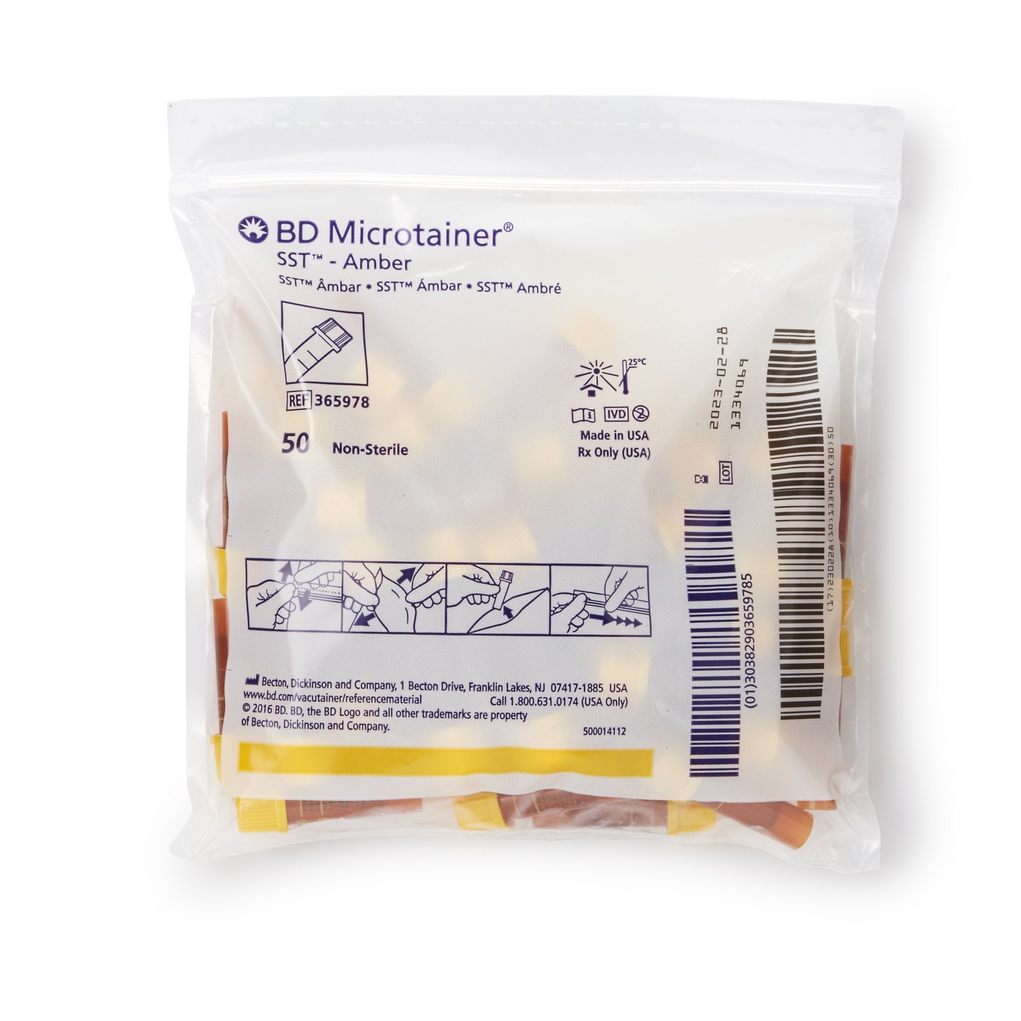 BD Microtainer SST Capillary Blood Collection Tube Clot Activator / Separator Gel Additive 400 µL to 600 µL BD Microgard Closure Plastic Tube
