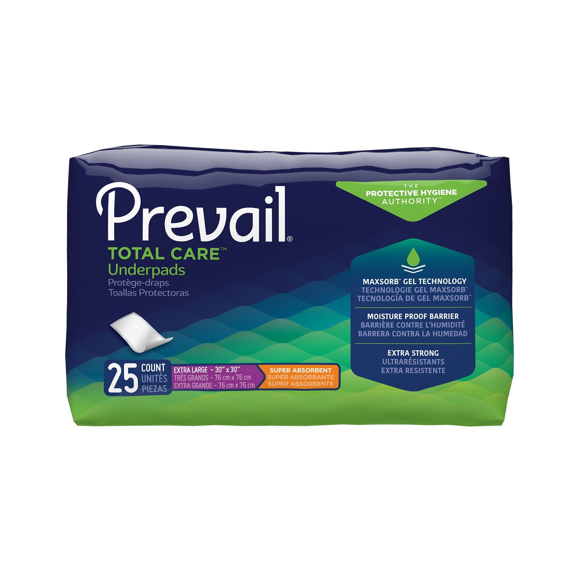 Disposable Underpad Prevail Total Care 30 X 30 Inch Polyester Heavy Absorbency, Packaging Type- Case