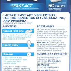 dietary supplement lactaid fast act lactase enzyme 9 000 fcc units strength tablet 60 per box packaging type box