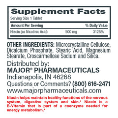 Dietary Supplement Major® Niacin 500 mg Strength Tablet 100 per Bottle