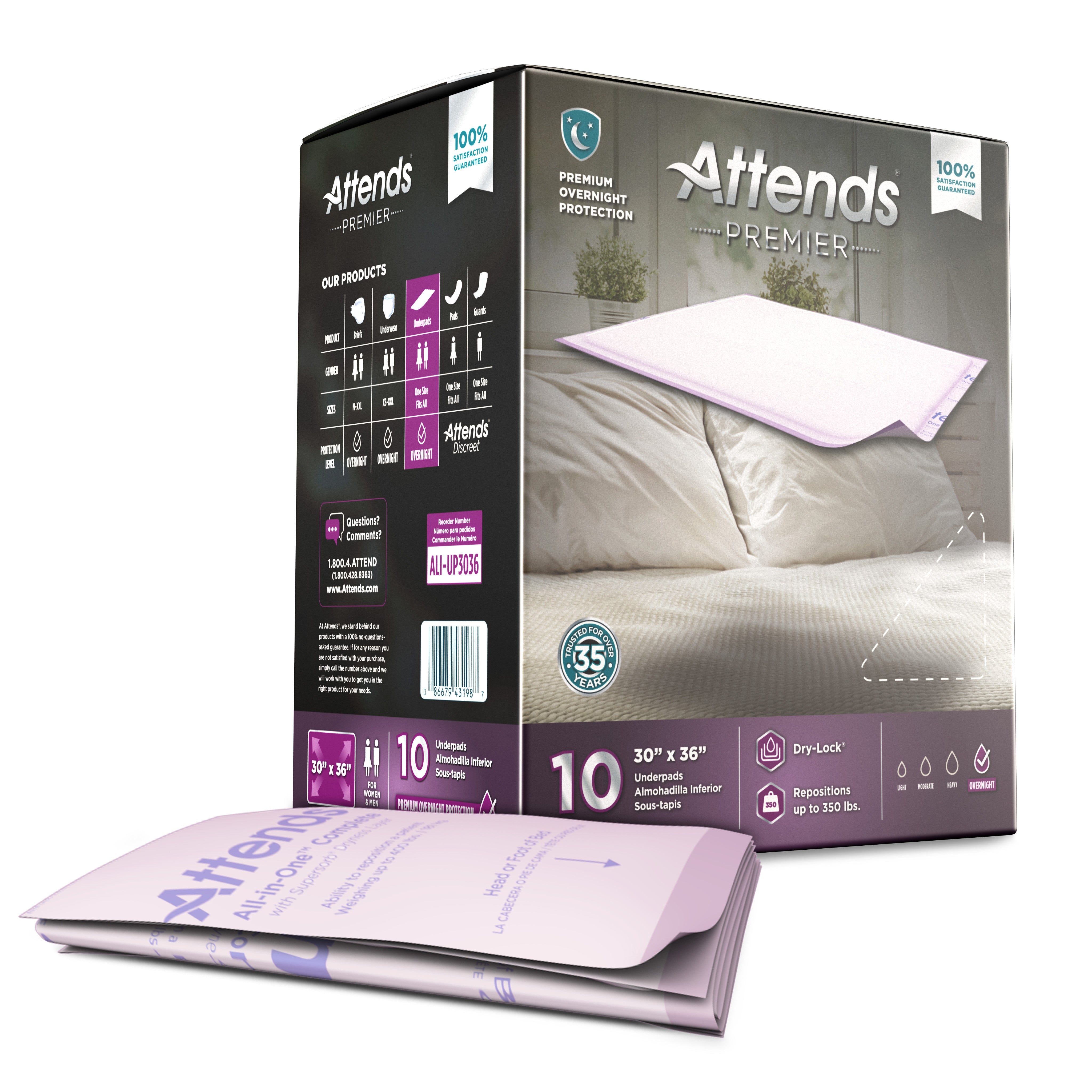 Disposable Underpad Attends Premier 30 X 36 Inch Dry Lock Core Heavy Absorbency