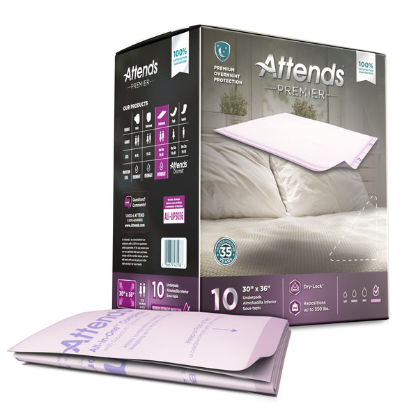 Disposable Underpad Attends Premier 30 X 36 Inch Dry Lock Core Heavy Absorbency