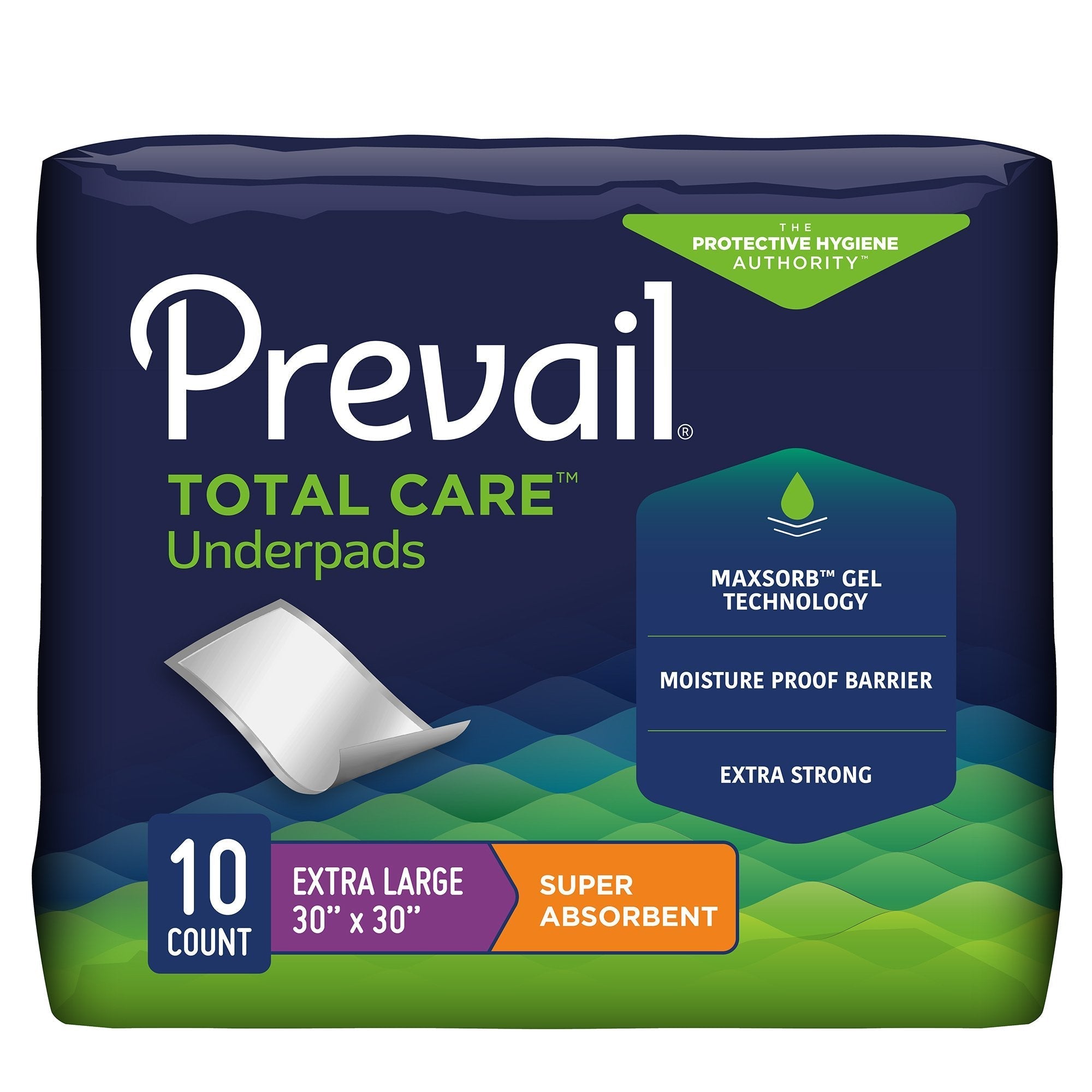 Disposable Underpad Prevail Total Care 30 X 30 Inch Super Absorbent Core Heavy Absorbency