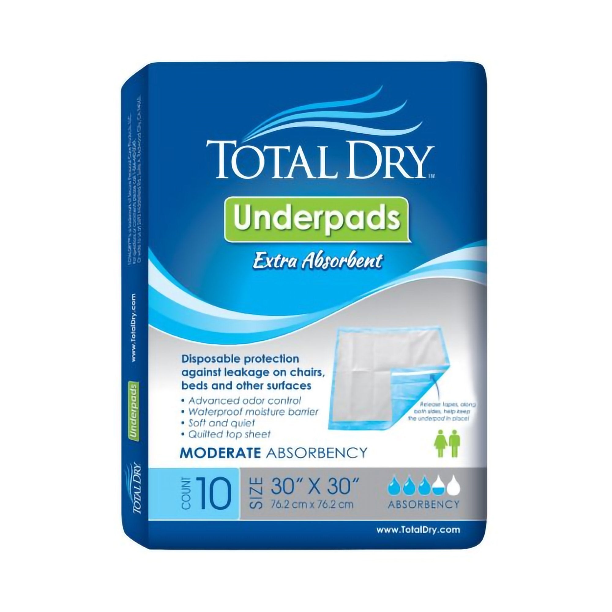 Disposable Underpad TotalDry 30 X 30 Inch SecureLoc Heavy Absorbency