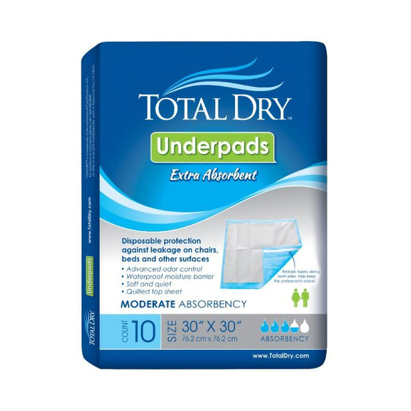Disposable Underpad TotalDry 30 X 30 Inch SecureLoc Heavy Absorbency