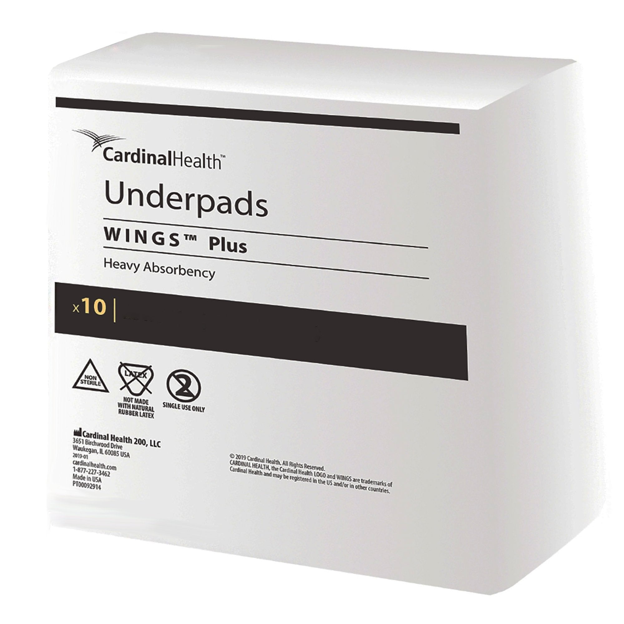 Disposable Underpad Wings Plus 30 X 30 Inch Fluff / Polymer Heavy Absorbency