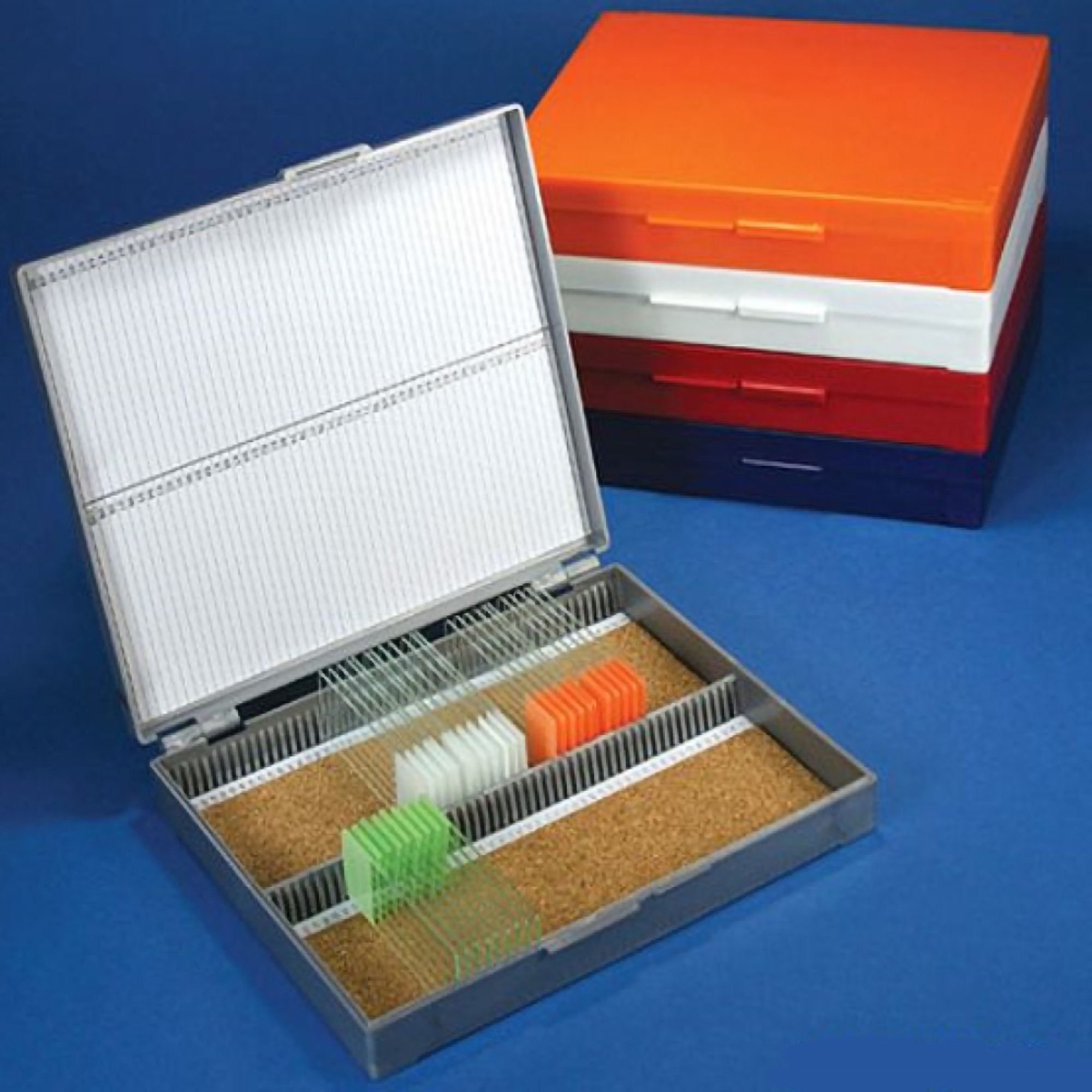 Slide Storage Box McKesson Blue ABS Plastic / Cork 100 Slide Capacity, Packaging Type- Each