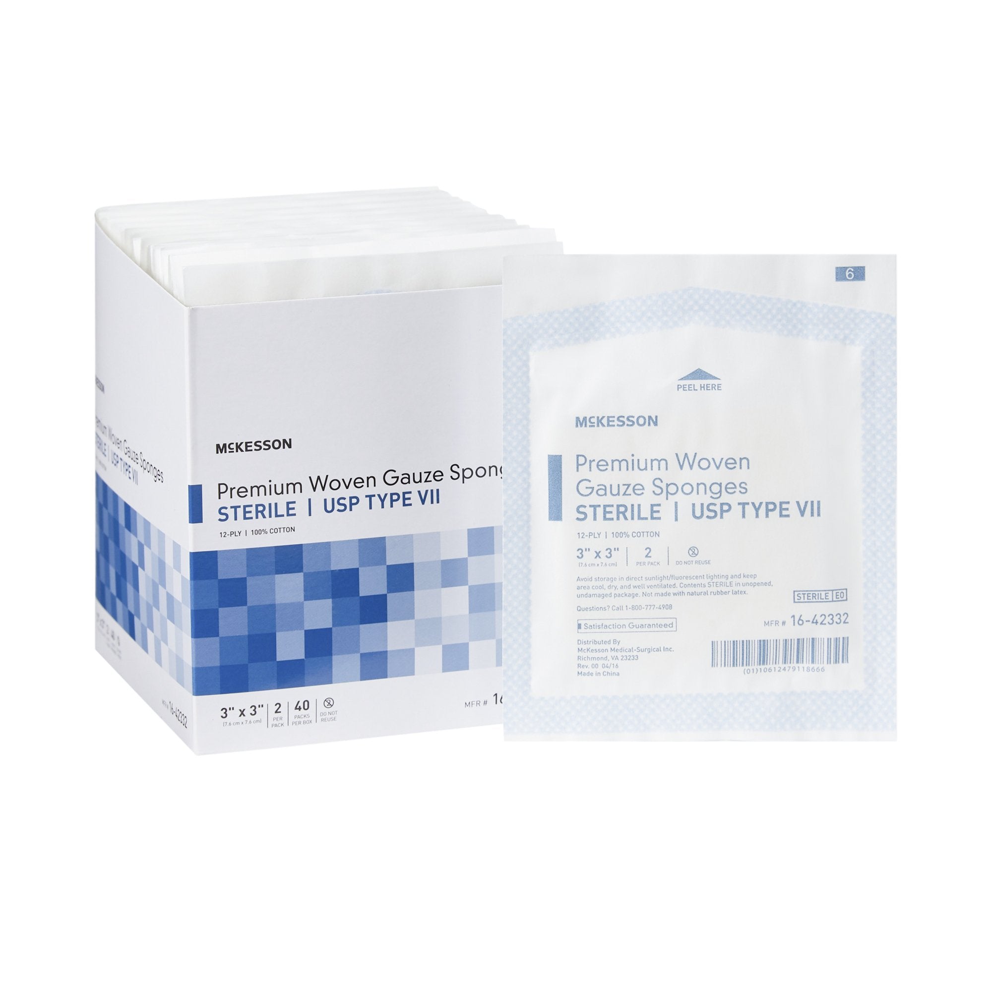 Gauze Sponge McKesson 3 X 3 Inch 12-Ply Sterile 2 per Pack, Packaging Type- Case