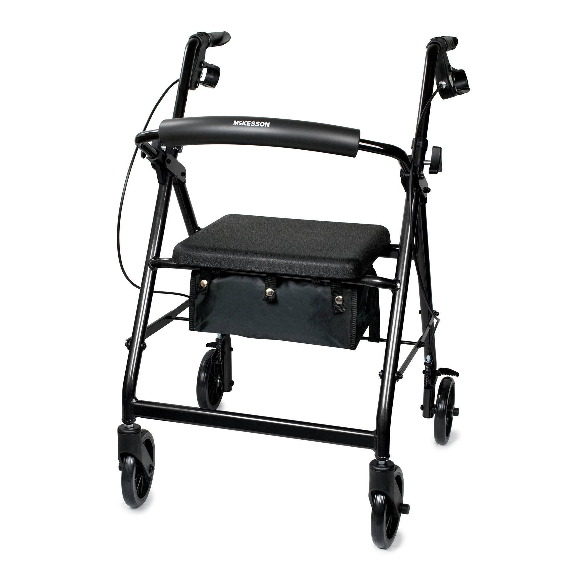 4 Wheel Rollator McKesson Black Adjustable Height / Folding Aluminum Frame, Packaging Type- Each