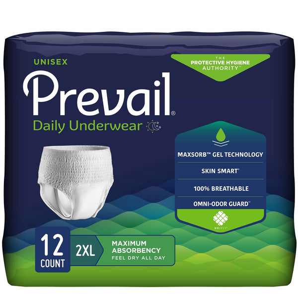 Unisex Adult Absorbent Underwear Prevail Daily Underwear Extra Pull On with Tear Away Seams 2X Large Disposable Moderate Absorbency