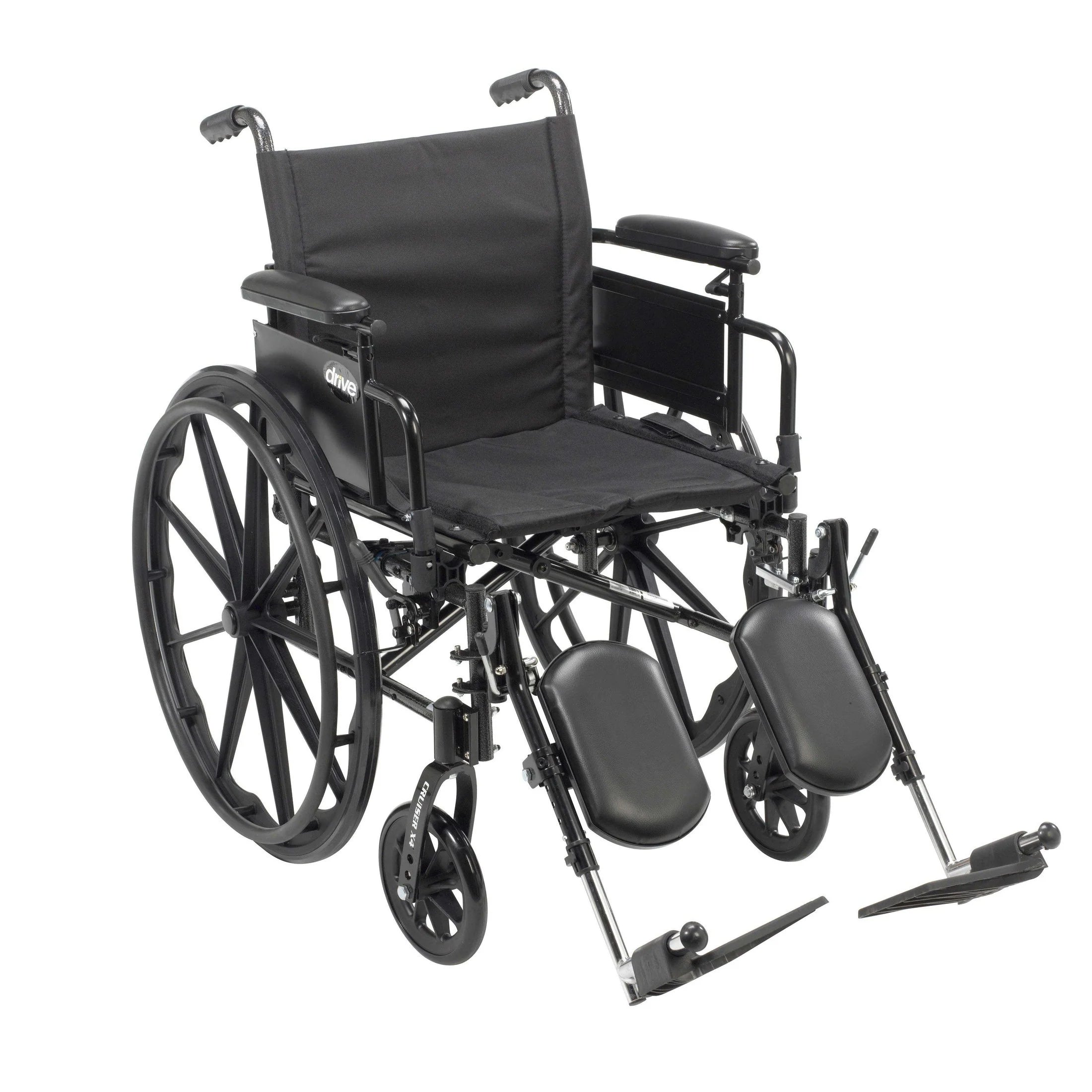 Drive Medical Cruiser X4 Wheelchair with Height Adjustable Flip-back Full Arms and Swing-away Footrests ,8 inch fron Wheels ,34 pounds or less  ,CX418ADFASF