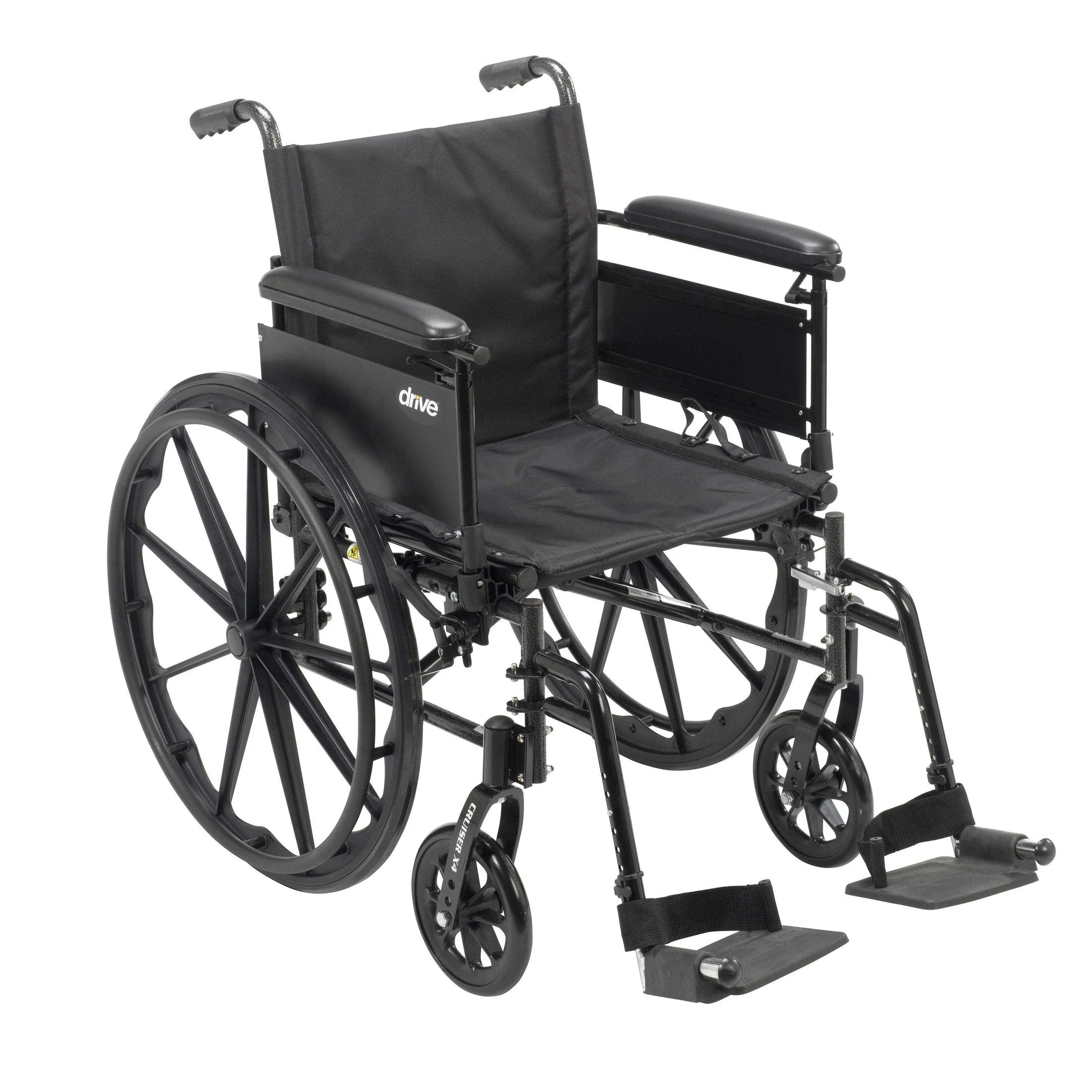 Drive Medical Cruiser X4 Wheelchair with Height Adjustable Flip-back Full Arms and Swing-away Footrests ,8 inch fron Wheels ,34 pounds or less  ,CX418ADFASF