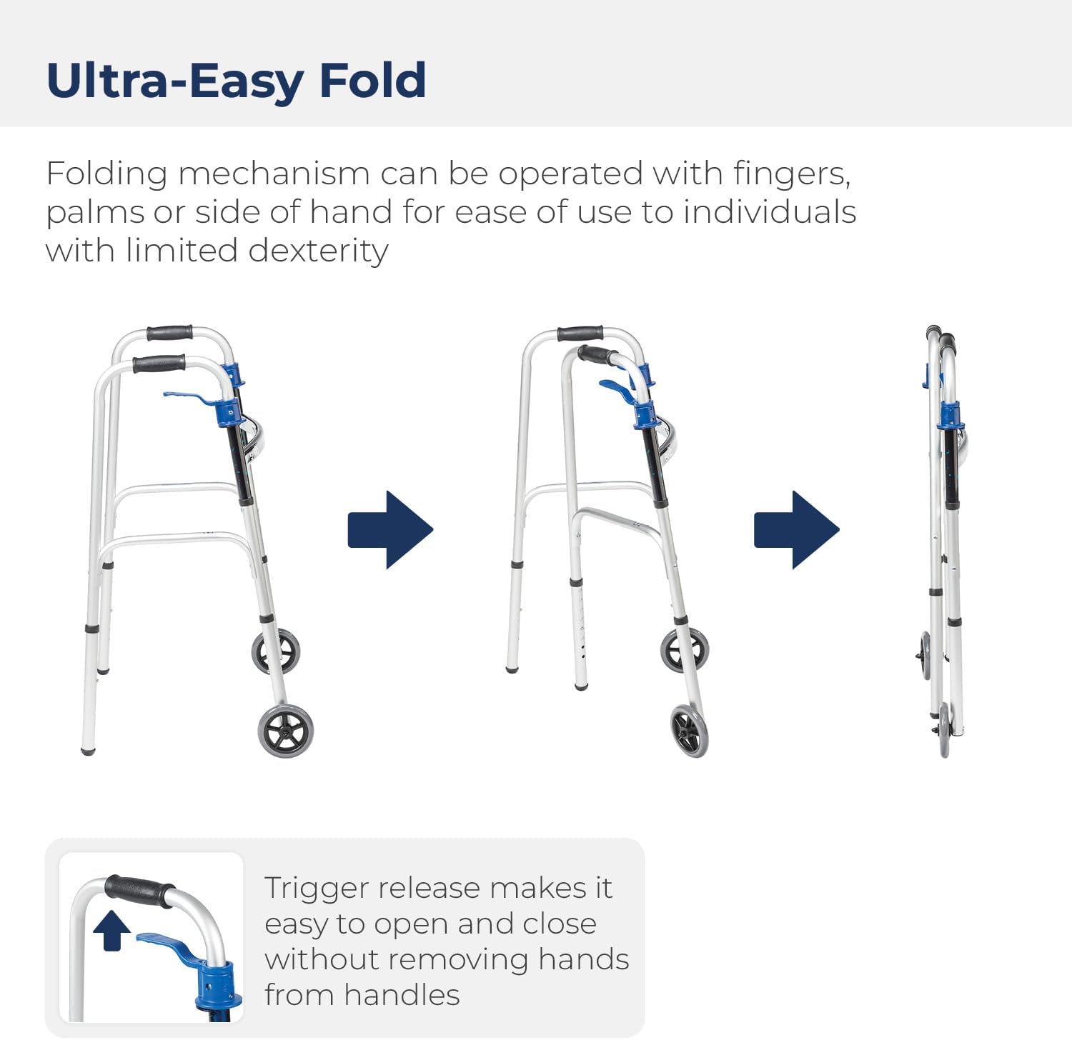 dual release folding walker adjustable height drive™ aluminum frame 350 lbs weight capacity 32 to 39 inch height