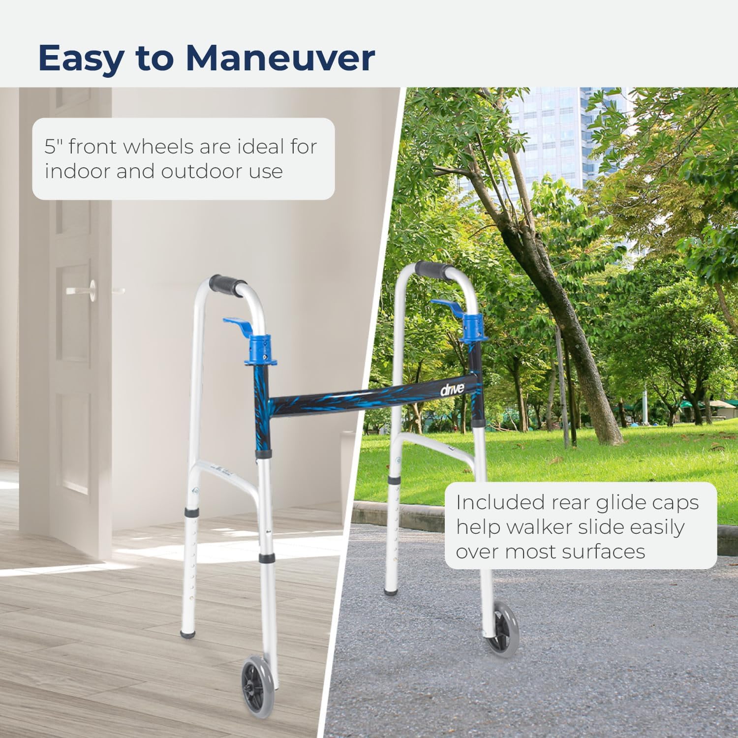 dual release folding walker adjustable height drive™ aluminum frame 350 lbs weight capacity 32 to 39 inch height
