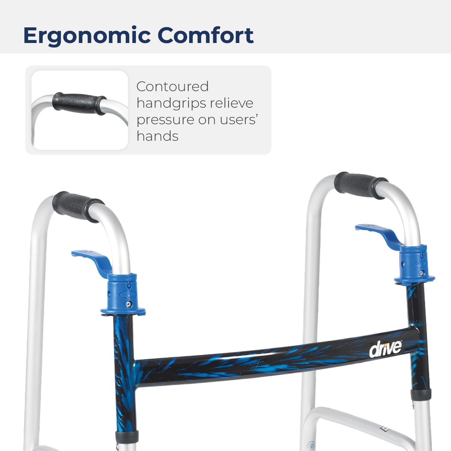 dual release folding walker adjustable height drive™ aluminum frame 350 lbs weight capacity 32 to 39 inch height