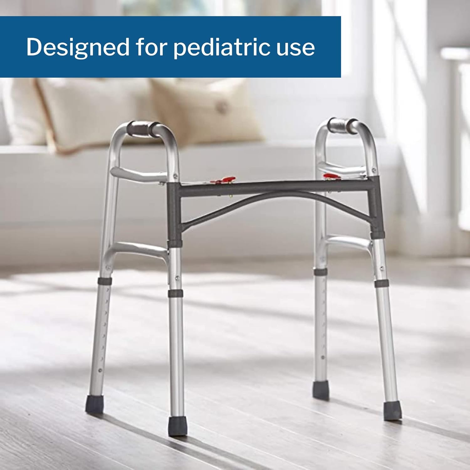 dual release folding walker adjustable height mckesson aluminum frame 350 lbs weight capacity 25 to 32 inch height packaging type case