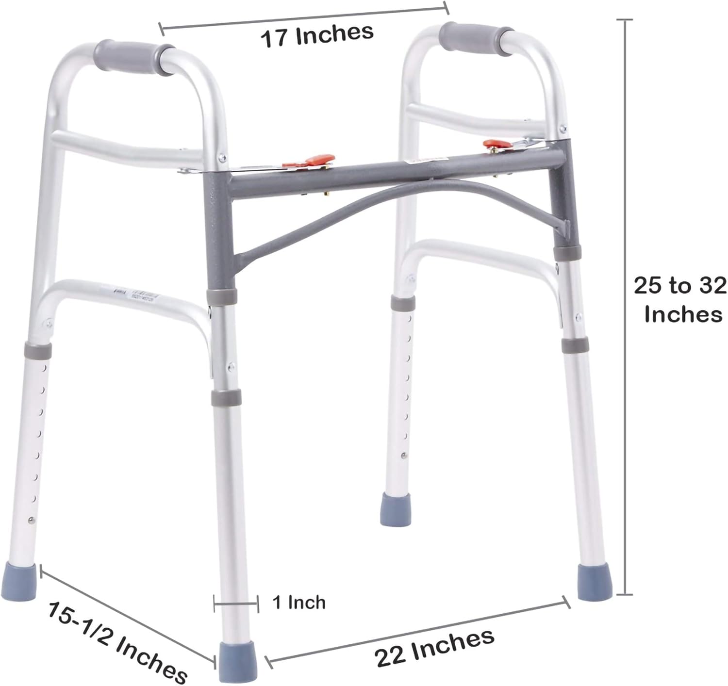 dual release folding walker adjustable height mckesson aluminum frame 350 lbs weight capacity 25 to 32 inch height packaging type case