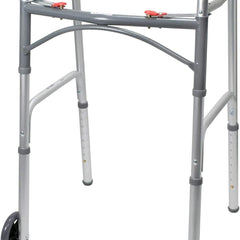 dual release folding walker with wheels adjustable height mckesson steel frame