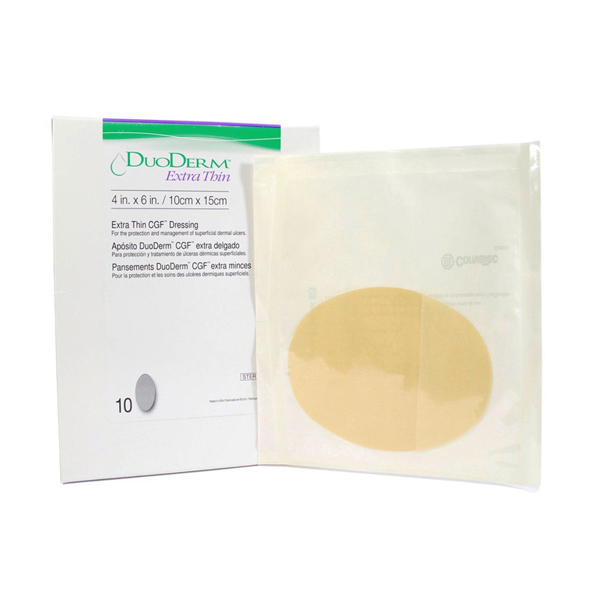 Thin Hydrocolloid Dressing DuoDERM Extra Thin CGF Film Backing 4 X 6 Inch Oval Hydrocolloid / Film