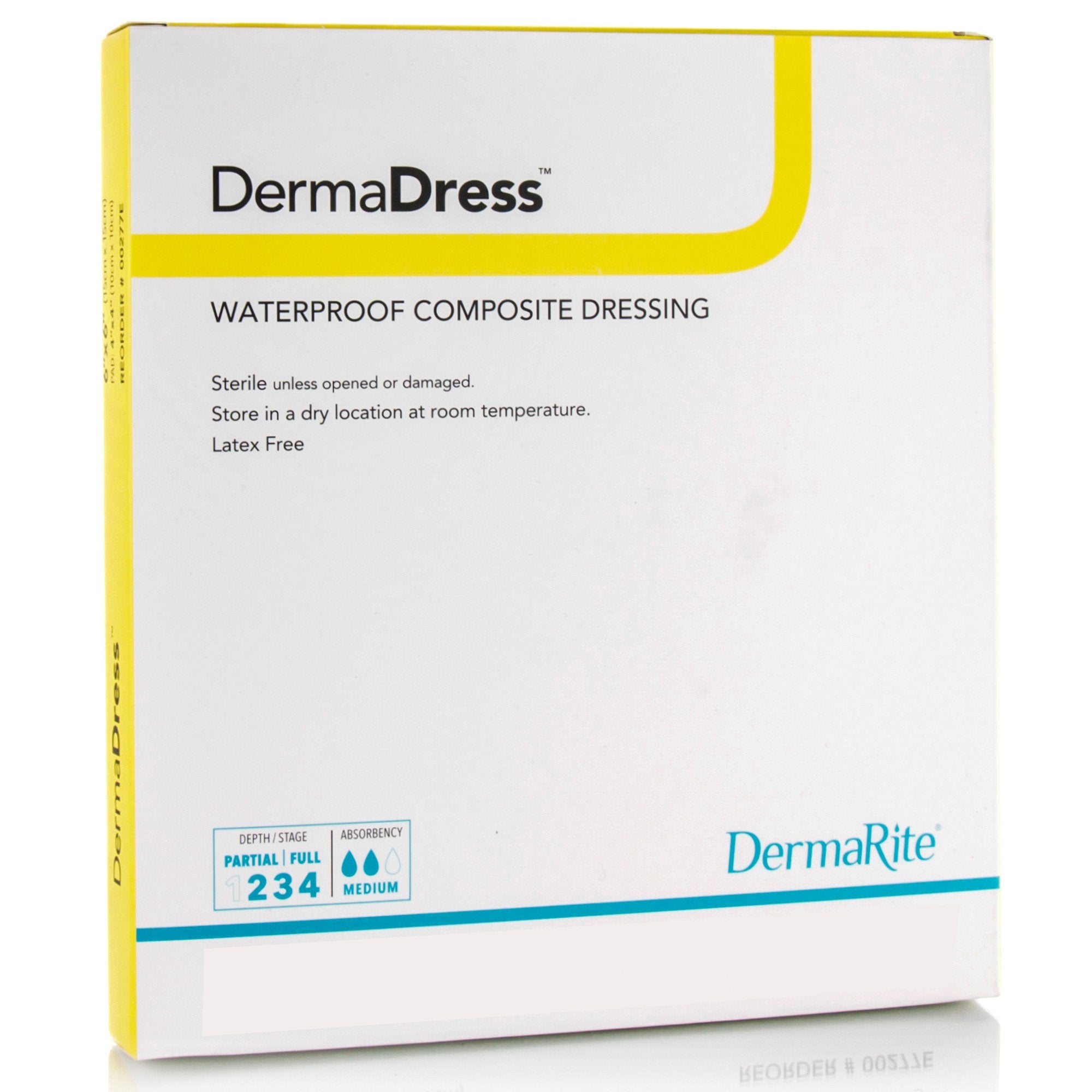 Composite Dressing DermaDress 4 X 4 Inch Square Sterile Waterproof Film Backing, Packaging Type- Box