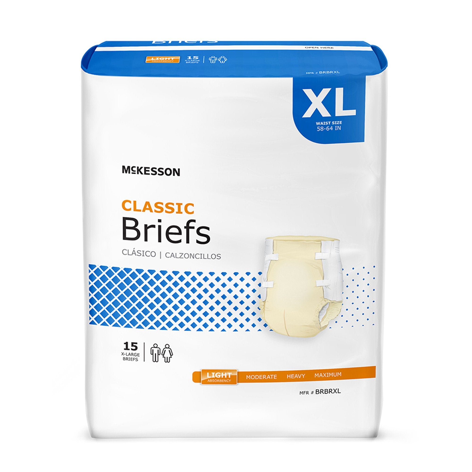 Unisex Adult Incontinence Brief McKesson Classic X-Large Disposable Light Absorbency, Packaging Type- Case