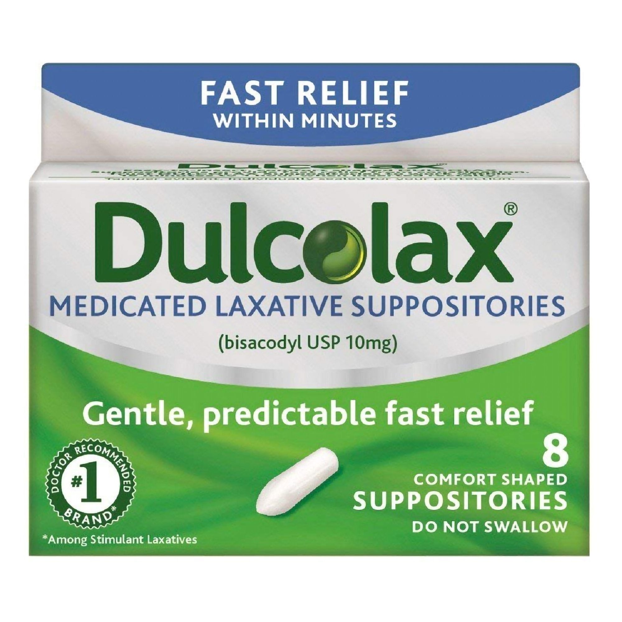 Laxative Dulcolax Suppository 8 per Box 10 mg Strength Bisacodyl USP, Packaging Type- Box