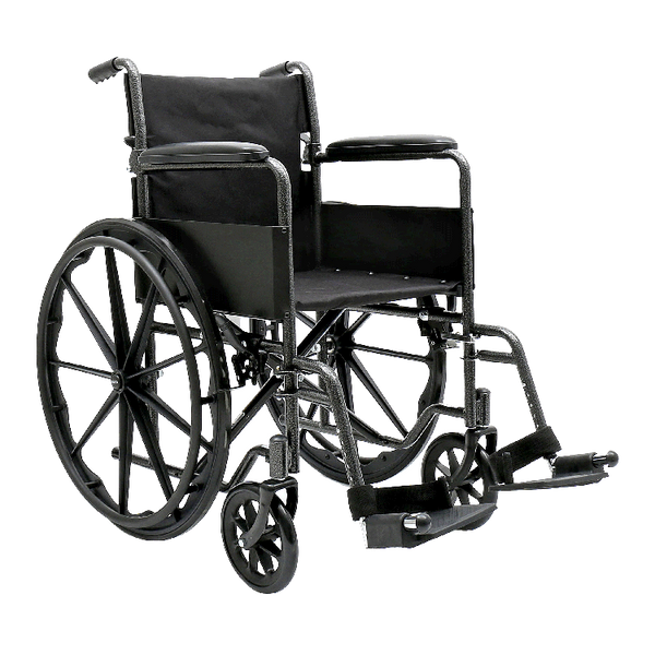 Dynarex DynaRide Series 1 wheelchair front view with padded seat and full arms