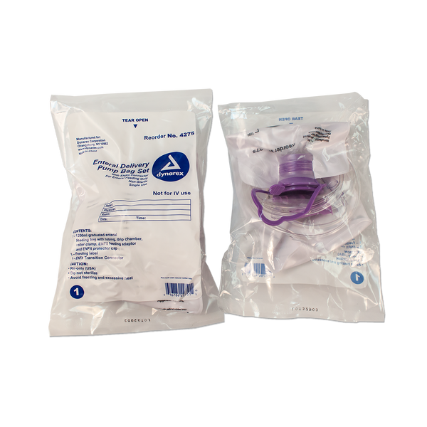 dynarex enteral delivery pump bag set w enfit connector pack type 30 box per case