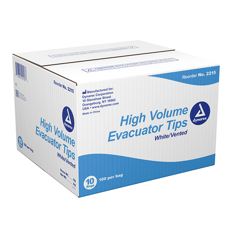 dynarex high volume evacuator tip pack type 10 box per case