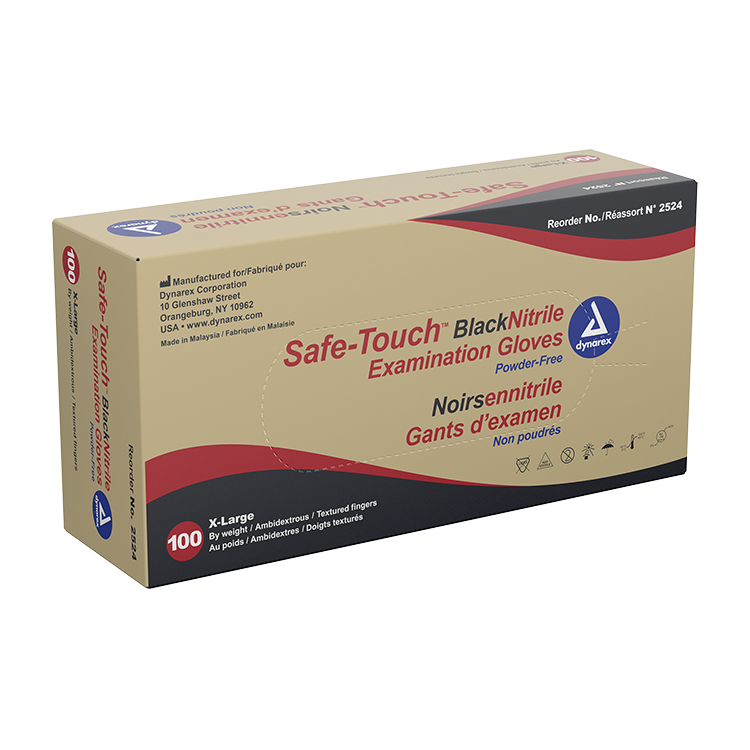 dynarex safe touch black nitrile exam gloves powder free 100bx 10cs
