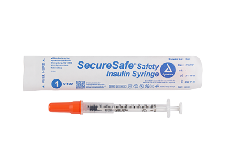 dynarex securesafe safety insulin syringes pack type 100 box per case