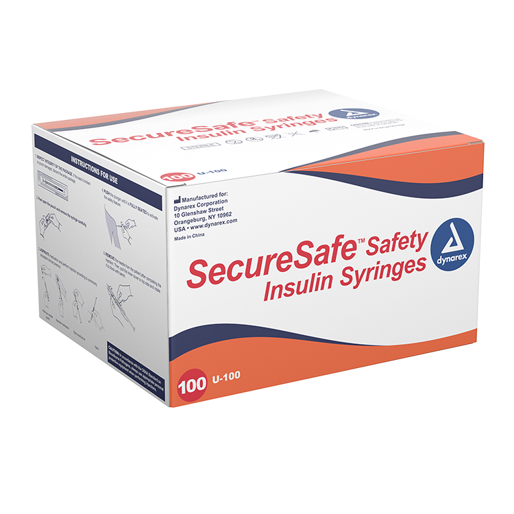 dynarex securesafe safety insulin syringes pack type 100 box per case
