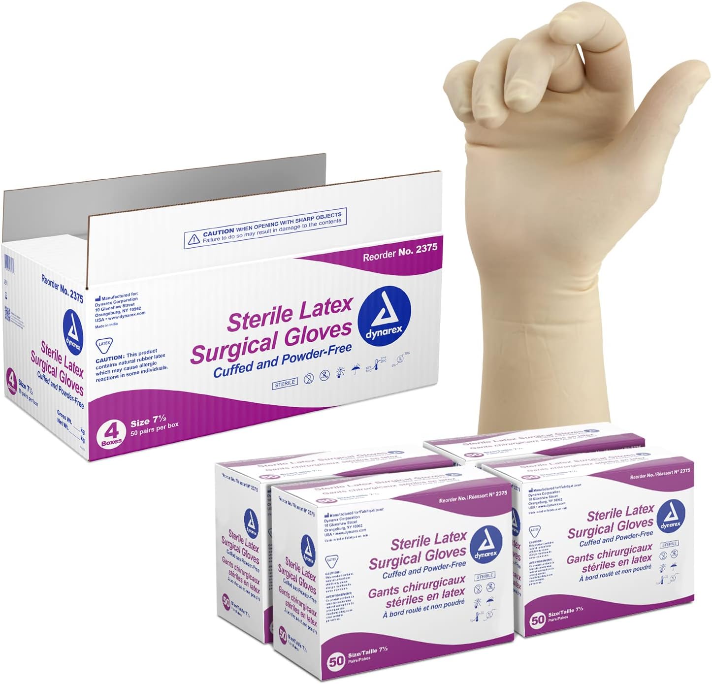 dynarex sterile latex exam gloves powder free