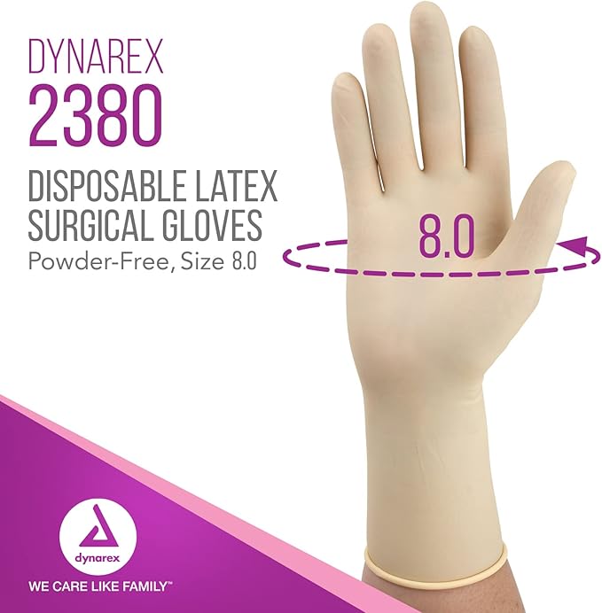 dynarex sterile latex surgical gloves powder free 50pairs 4cs