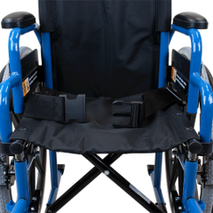 Compact 14 inch pediatric wheelchair folded for storage