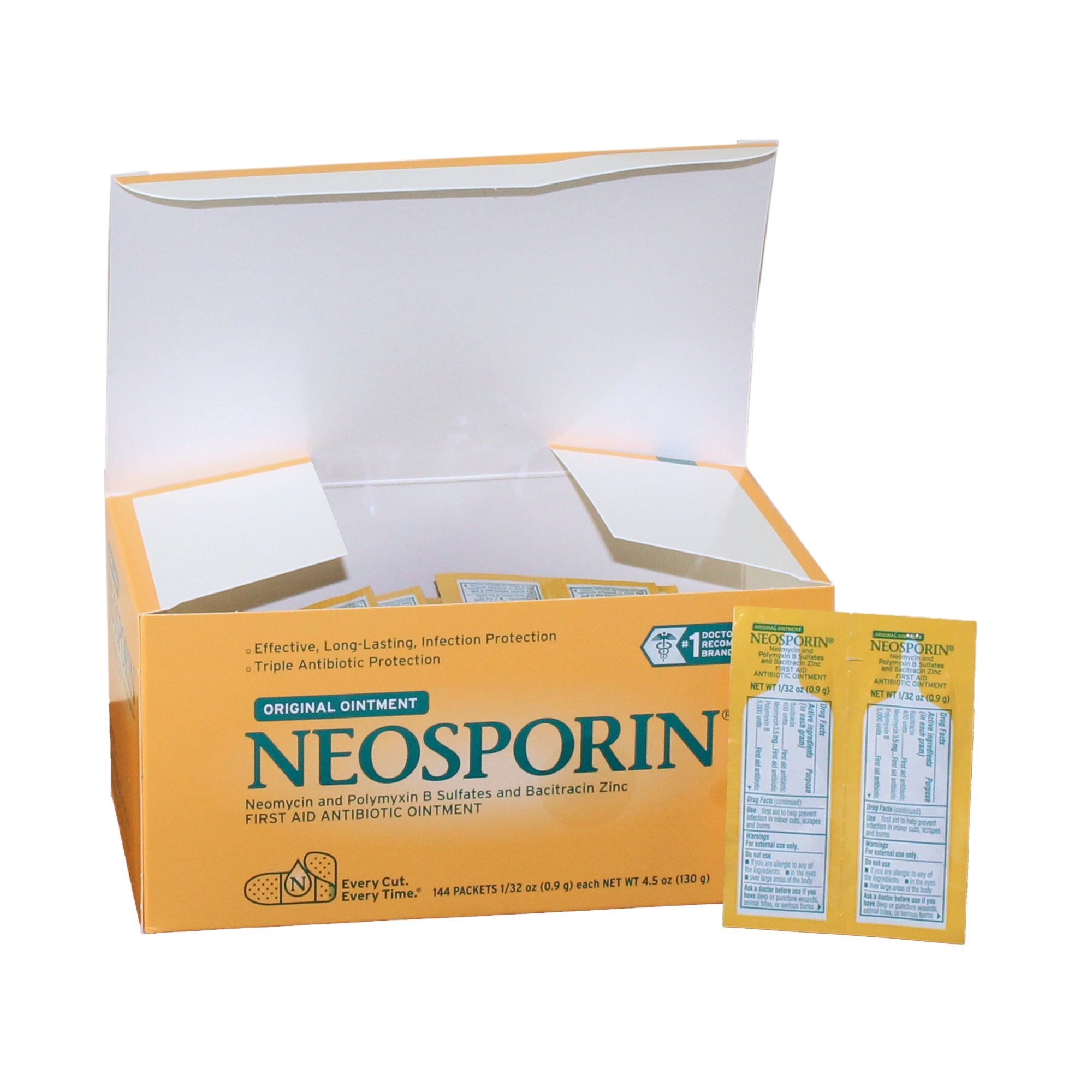 First Aid Antibiotic Neosporin Ointment 0.9 Gram Individual Packet, Packaging Type- Box