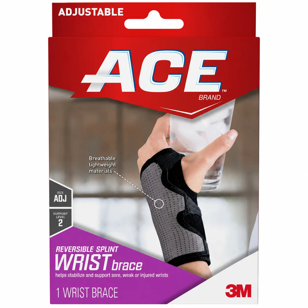 Wrist Brace 3M Ace Reversible Aluminum / Nylon / Polyester / Polyurethane / Spandex Left or Right Hand Black / Gray One Size Fits Most,Packaging Type- Each