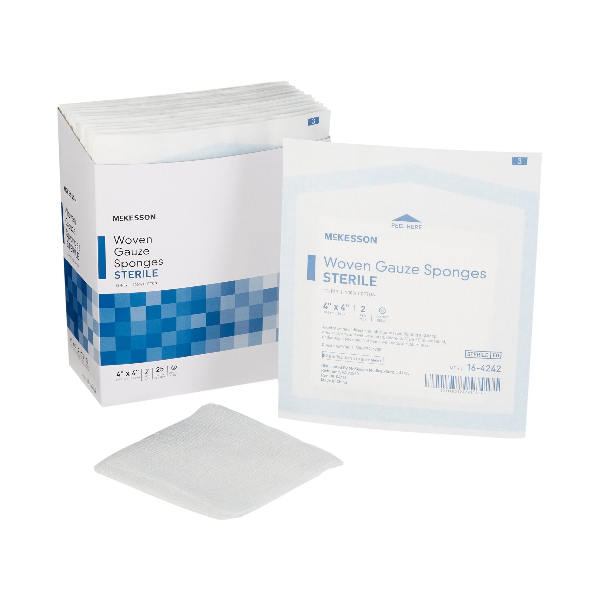 Gauze Sponge McKesson 4 X 4 Inch 12-Ply Sterile 2 per Pack