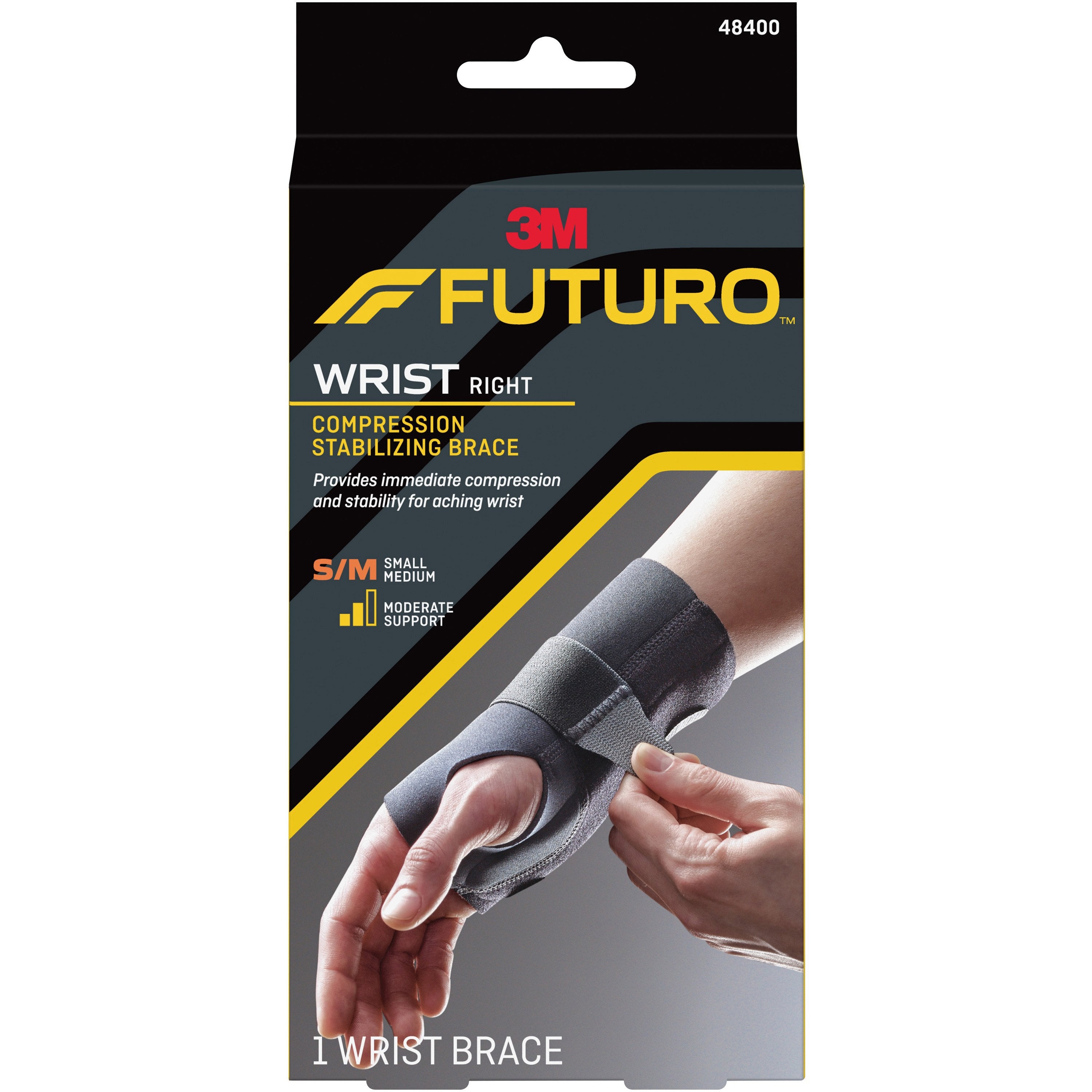 Wrist Brace Futuro Compression Stabilizing Low Profile Aluminum / Nylon / Polyester / Polyethylene / Spandex / Silicone Right Hand Black Small / Medium