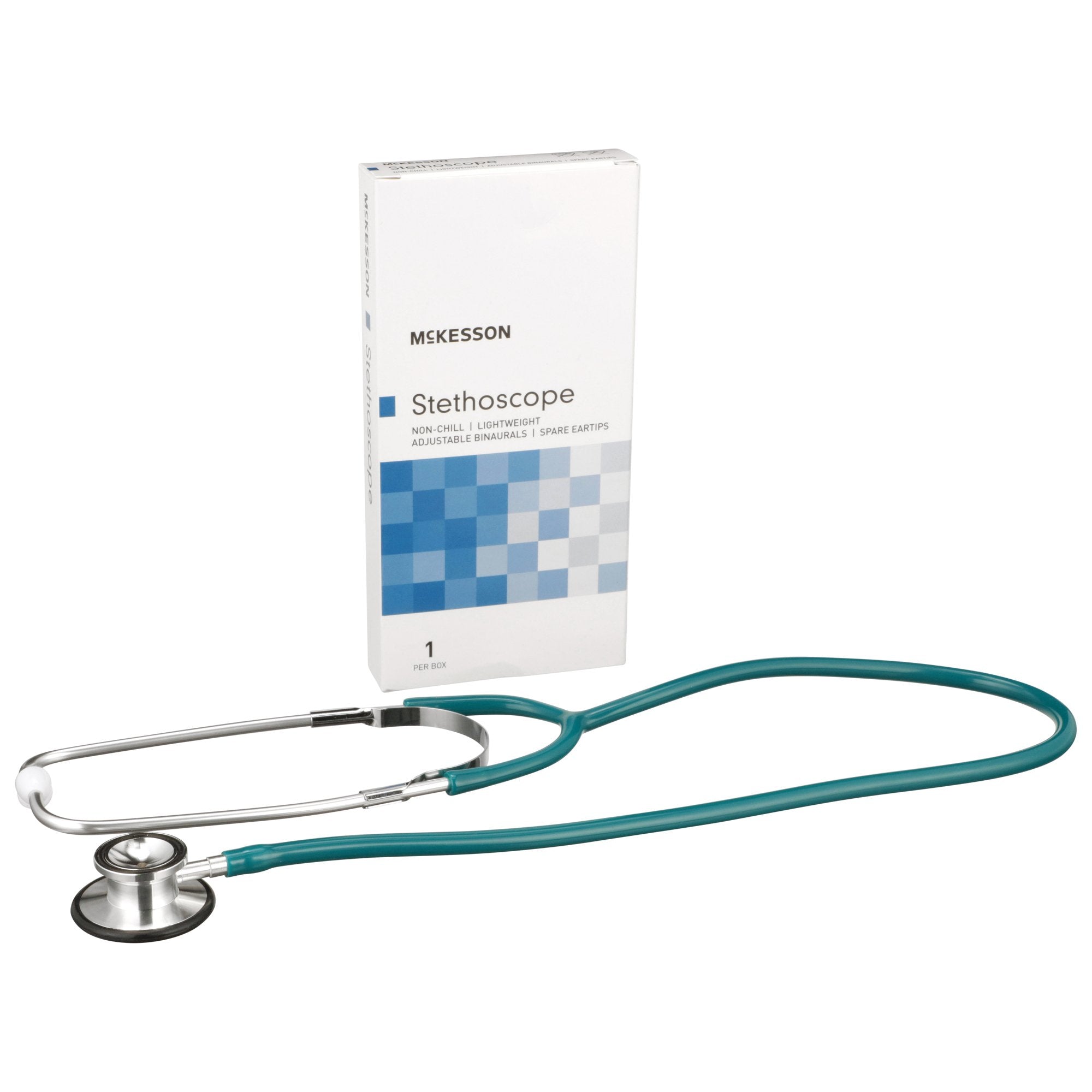 General Exam Stethoscope McKesson Teal Blue 1-Tube 22 Inch Tube Double Sided Chestpiece, Packaging Type- Each