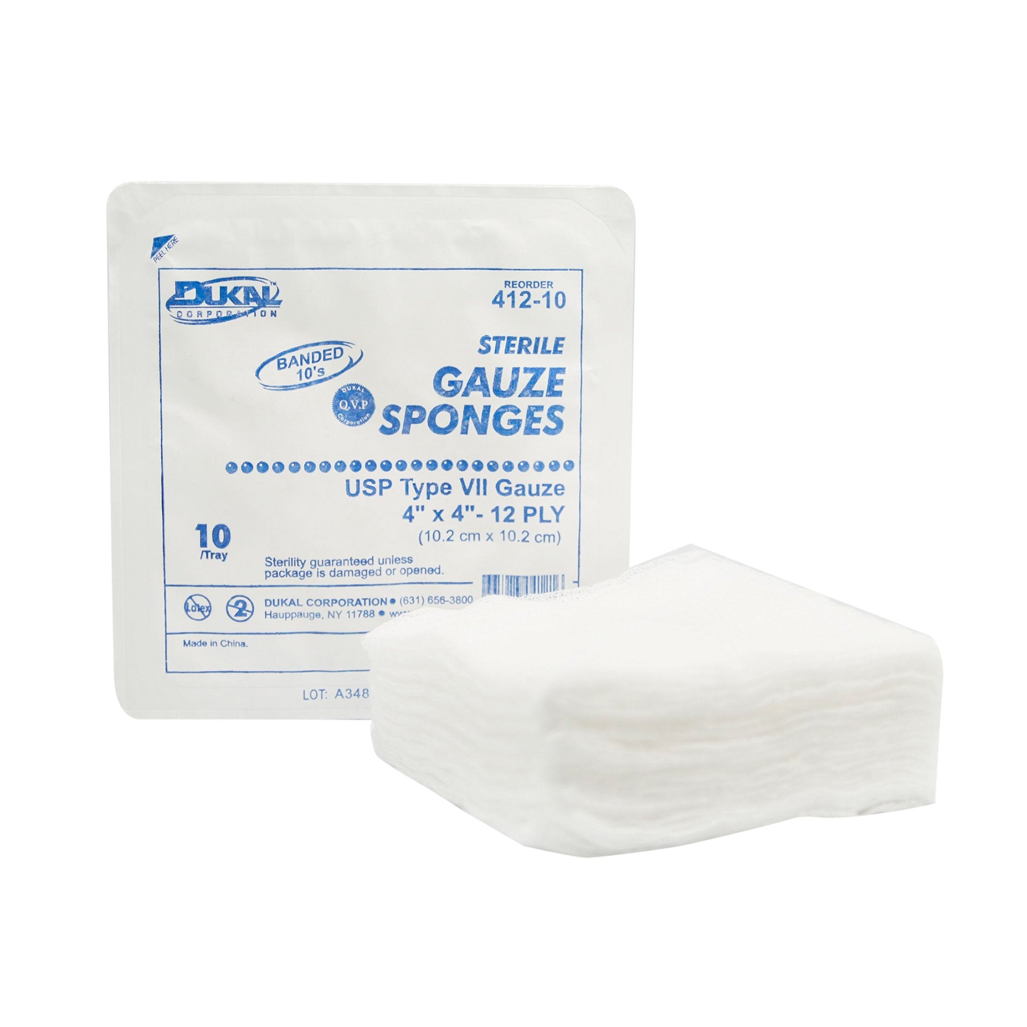 Gauze Sponge Dukal 4 X 4 Inch 12-Ply Sterile 10 per Pack, Packaging Type- Case