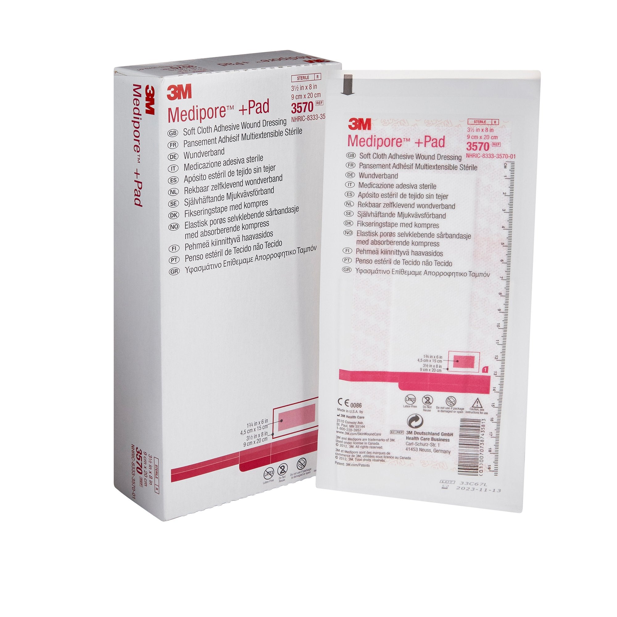 Composite Dressing 3M Medipore 3 1/2 X 8 Inch Rectangle Sterile Nonwoven Backing