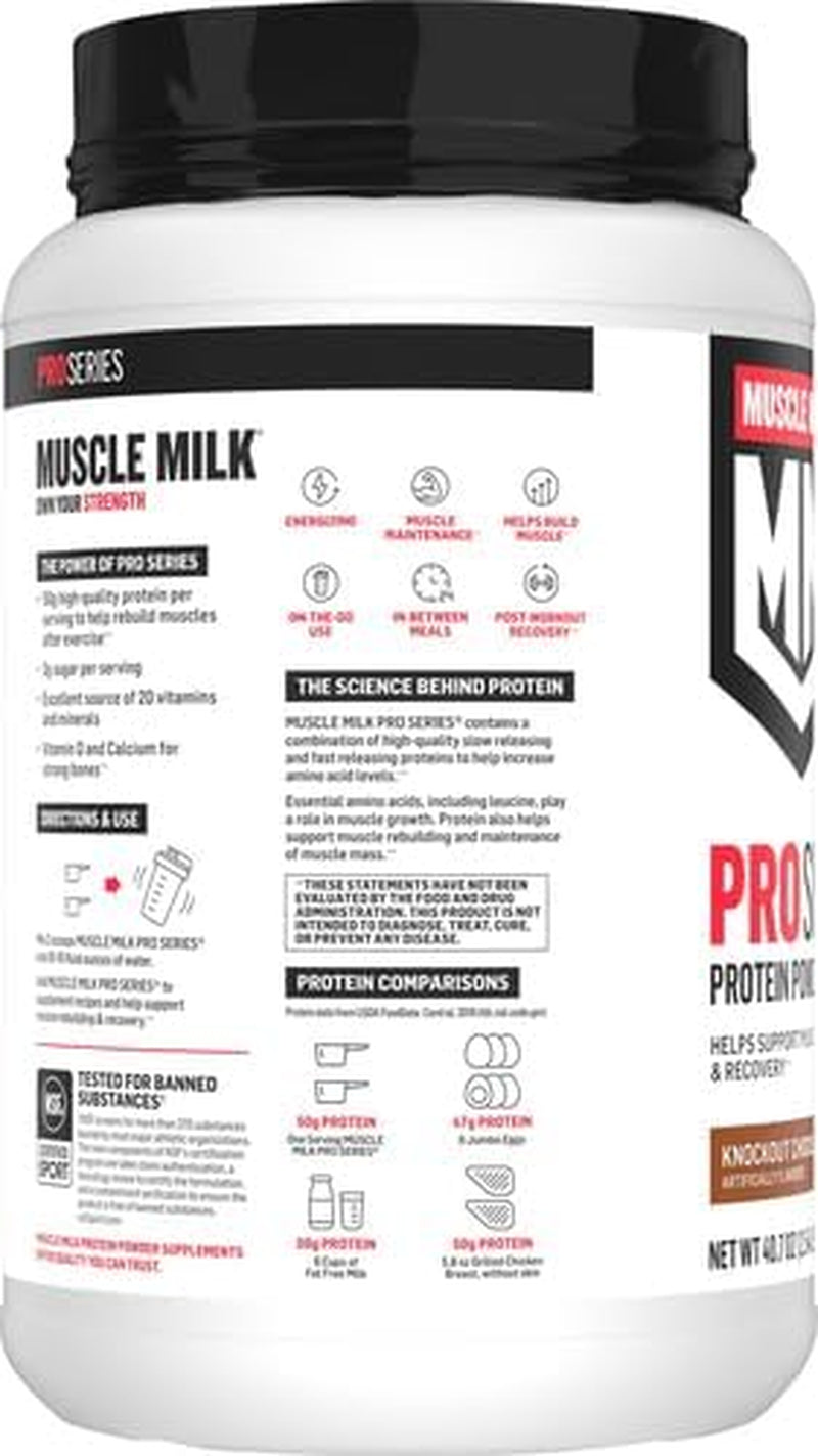 Pro Series Protein Powder Supplement, Knockout Chocolate, 2.54 Pound, 14 Servings, 50G Protein, 3G Sugar, 20 Vitamins & Minerals, NSF Certified for Sport, Packaging May Vary